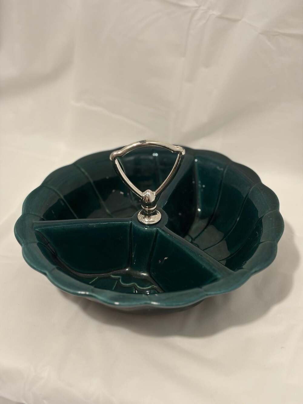 Vintage McCoy Pottery 3-Section Divided Serving Dish No. 370 Green Glaze